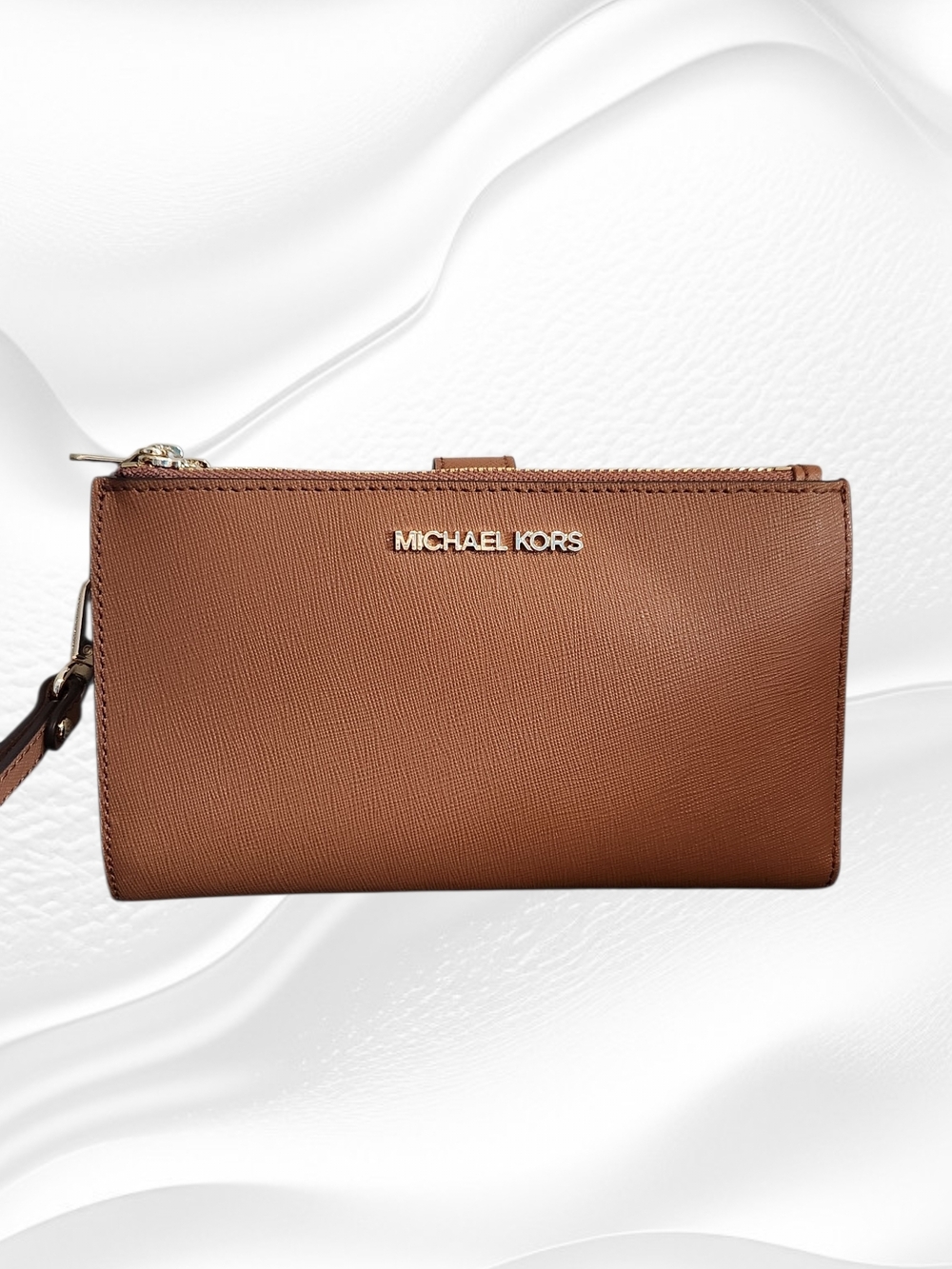 Michael Kors Brown Leather Wristlet Wallet In Color "Luggage". NWT